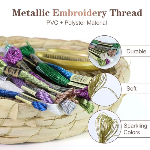 12 Skeins Embroidery Floss, Silver Metallic Embroidery Thread Polyester Cross-Stitch Threads for Hand Embroidery String Art DIY Creation - color: Silver