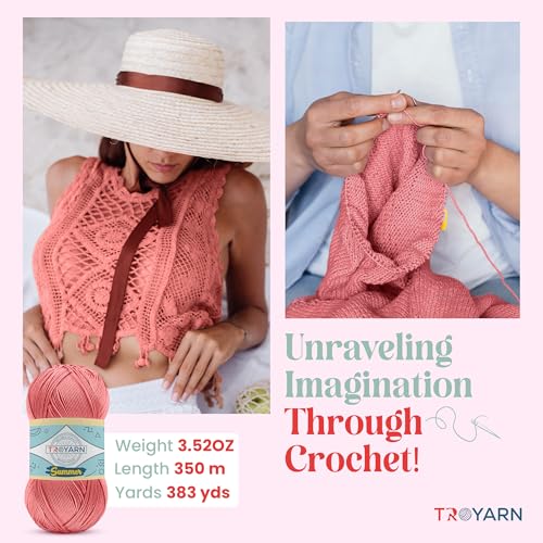 TROYARN Summer (2- Skeins Pack) Silk Effect Hand Knitting Yarn Crochet Art Lace Craft 100% Microfiber Acrylic 2x100 gr (2x383 yds) (105619 - Alstromeria) - color: 105619 - Alstromeria, size: 2 Skein