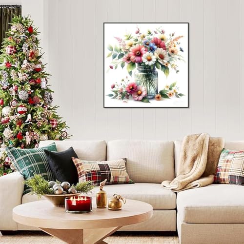 TCDZMYGS Stamped Cross Stitch Kits for Beginners,Vase Flowers 14x14in - color: cross stitch-0905-2