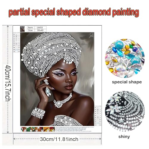African Woman Diamond Art Kits for Adults,5D Partial DIY Diamond Painting kit for Beginners,Special Shaped Diamond Art,Sparkling gem Art,Diamond Mosaic Embroidery,wall Art Home Decor,11.81x15.7inch - color: LW55