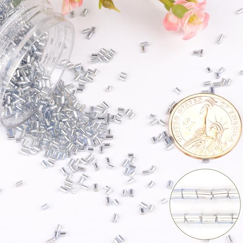6000pcs Light Blue Bugle Beads Bulk, Embroidery Tube Short Beads for Jewelry Making, Bracelet,Necklaces Supplies,Craft DIY(3x2mm) - color: Light blue