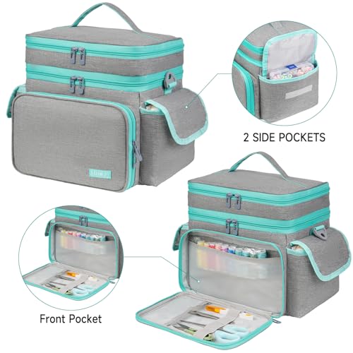 LEFOR·Z Small Sewing Supplies Organizer Bag(10.5 x 8 x 9inch),Sewing Box - color: Grey/Green