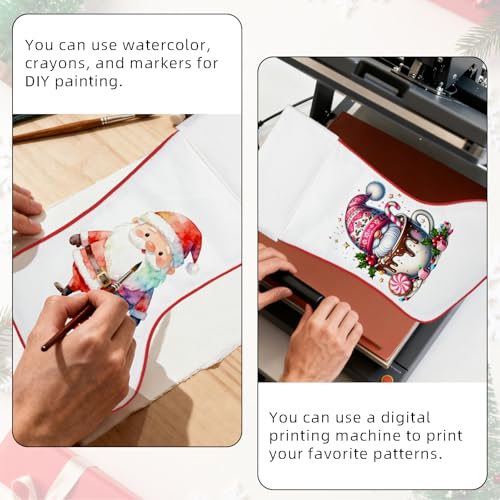Blank White Christmas Stocking for Embroidery & DIY – Double Layer Linen Fabric with Red Trim, 17.7 Inch – Designed as a Customization Base for Creators & Small Businesses