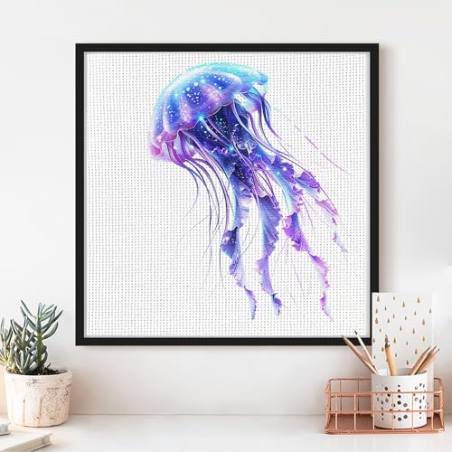 Cross Stitch Kits - Cute Jellyfish Series | Beginner DIY Embroidery Kit with 11CT Fabric & Vibrant Threads | DIY Mindful Gift for Home/Office Decor 9.45 x 9.45 Inch-3-28