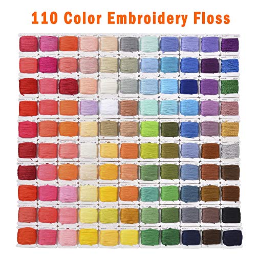 Embroidery Floss Kit with Organizer Box, 110 Colors Plus 24 Black and 24 White Threads, Pre-Wound Labeled Bobbins and Cross Stitch Tools for Friendship Bracelets and Embroidery