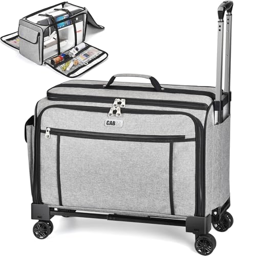 CAB55 XXL 23-Inch Rolling Sewing Machine Case with 4 Wheels, Extra Large Carrying Case for Professional Embroidery and Heavy Duty Sewing Machines with Bottom Support Board (Gray) - color: Gray