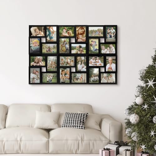 J.M.Deco Collage Picture Frames for Wall 24 Slots, Large Photo Frame Gallery Puzzle Collage Wall Hanging for 4x6 Photo, Reunion Friends Family Memory - Black - color: Black, size: 24 Opening
