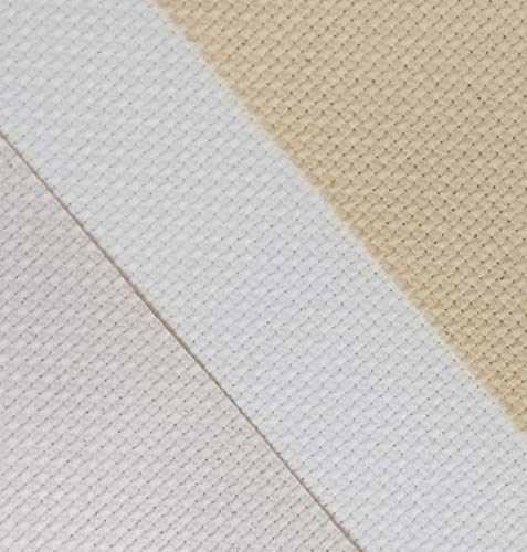 12" x 18" by 3 Pack 14CT Counted Cotton Aida Cloth Cross Stitch Fabric (Natural Antique White+Ecru+Light Straw) - color: Natural Antique White+ecru+light Straw