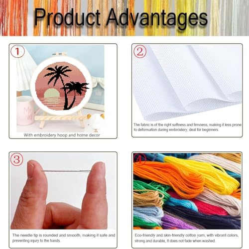 TCDZMYGS Stamped Cross Stitch Kits for Beginners-Sunset Scenery,with Hoop - color: Seascape-2603