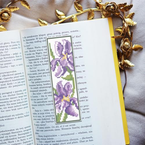 FREEBLOSS 6 Set Iris Cross Stitch Bookmark Kits Hand Embroidery Kit for Beginners Counted Cross Stitch Kit DIY Bookmark Kit Full Cross Stitch Embroidery Kit for Women Hobby 22 * 8cm - style: Iris