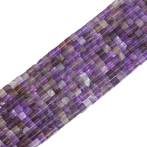 BEADIA Natural Amethyst Square Stone Beads 4x4mm 85pcs Cube Loose Semi Gemstone Beads for Jewelry Making Design - color: Amethyst