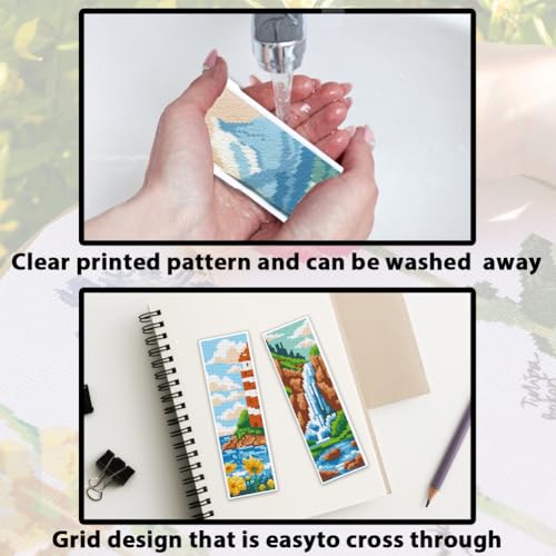 ACRNIGHEET 6pcs Cross Stitch Bookmark Kits, Landscape DIY Cross Stitch Bookmarks, Embroidery Bookmark Cross Stitch Kits with Scenery Pattern, Stamped Cross Stitch Kit Bookmark for Beginners Adults - style: Mountain and river patterns