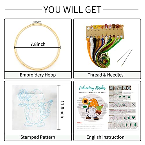 Nuberlic Embroidery Kit for Beginners Adults with Gnome Pattern - color: Kit 1