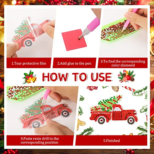 Ferraycle 12 Pcs Diamond Art Christmas Ornaments Xmas Diamond Painting Kit