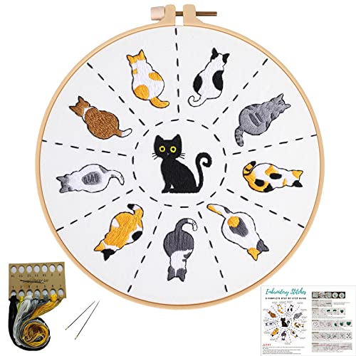 Louise Maelys Cute Cat Embroidery Kit for Beginners DIY Gift Craft - color: kit-2