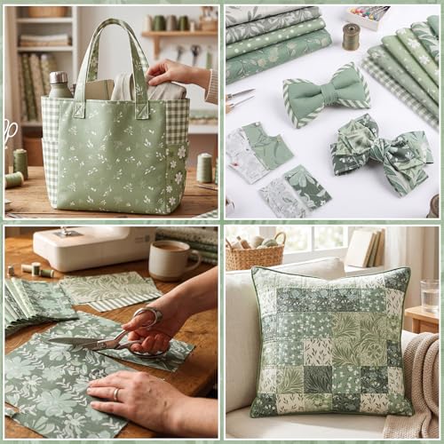 25 Pcs Sage Green Cotton Fabric Squares, 10 x 10 Inch, Precut - color: Green Leaf