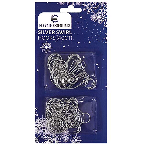 Swirl Hooks - Silver Decorative Ornament Hangers, Metal Wire Hanging Hooks, 40 ct