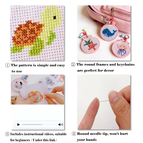 VIGEGU 8 Pack Stamped Cross Stitch Kits for Kids Beginners with Frame - color: Ocean Animal