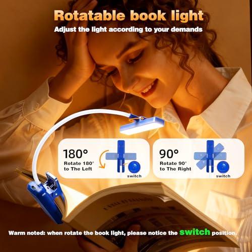 VAVOFO 24 LEDs Rotatable Book Light, Rechargeable Clip Reading Lamp - color: Royal Blue
