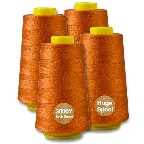 Ginger Serger Thread, All-Purpose Thread for Sewing, Polyester, 4 Cones of 3000 Yards Each Spool for Sewing Machine - color: 4 Ginger