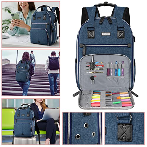 SINVICKO Crochet Bag, Knitting Bag Backpack and Totes Organizer with USB Charging Port, Large Yarn Storage Tote Bag - color: Blue