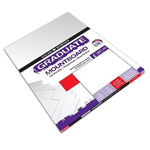 Daler-Rowney Graduate Cream Core A2 Mountboard Pack, 5 x Ice White Smooth Surface, 1.25mm Thick, Ideal for Student Artists - size: A2, style: A2 MOUNTBOARD 5 PACK ICE WHITE