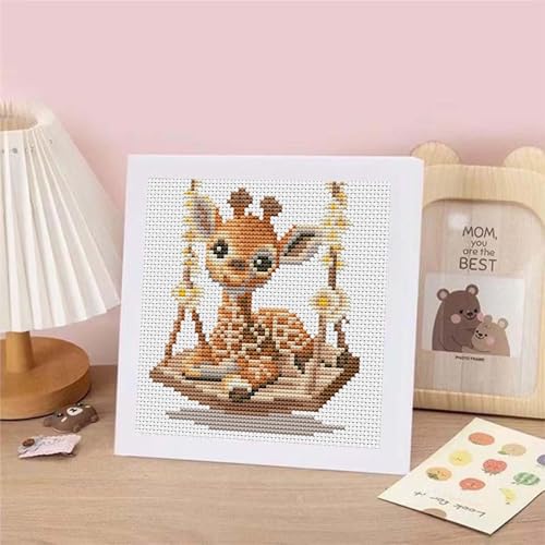 niurenmaoyi Deer 11CT Cross Stitch Kits for Beginner with Framed,7x7in - color: Cross Stitch Kits0518-04