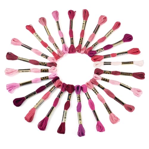 24 Bundles Polyester Embroidery Floss Cross Stitch Embroidery Thread Pastel Pink Stitch Threads Bulk 1mm Floss Thread for Jewelry Making Bracelet Stitching Craft Supply - color: Pink