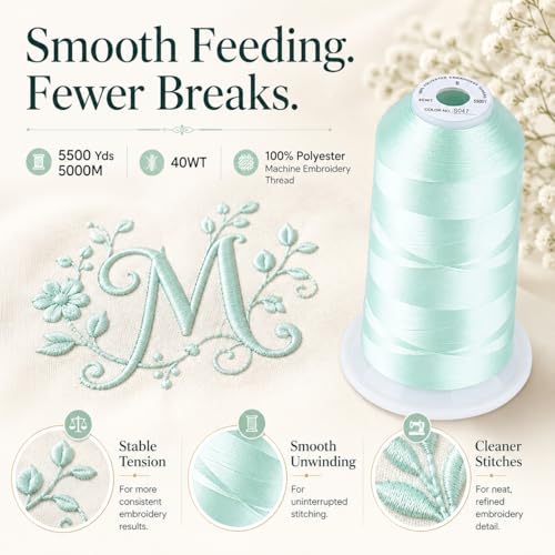 Simthread Embroidery Thread 5000M 40WT Polyester, Light Seafoam S047 - color: LightSeafoamS047