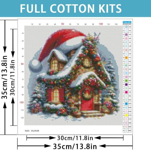 Christmas SnowHouse Stamped Cross Stitch Kits for Adults, Santa Hat 11CT Needlepoint Counted Cross Stitch Kits for Beginner, Printed Dimensions Embroidery Kit Art Craft for Home Wall Decor 14x14 Inch - color: SZXY011-US