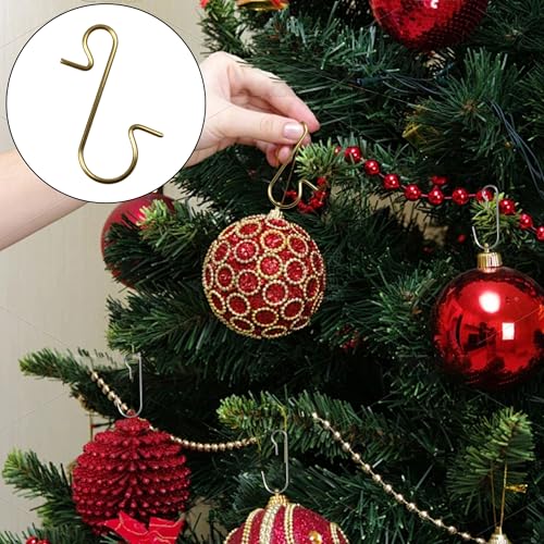120PCS 1.18Inch S-Shaped Christmas Ornament Metal Hooks, Golden Bendable Hanging Hook for Christmas Tree Decoration, Party, Festival Activity, Holiday - style: Golden- S-shaped