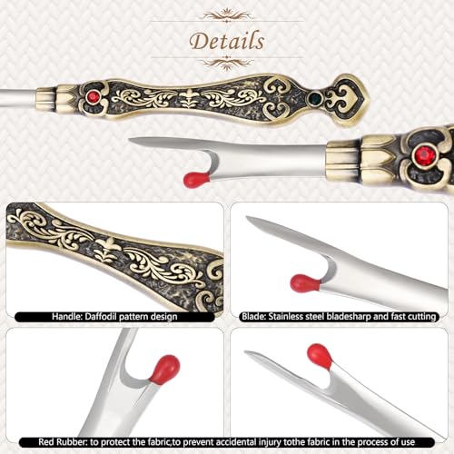 2Pcs Metal Seam Rippers, European Vintage Carved Handle Stitch Ripper, Sharp Seam Ripper Tool for Sewing with Storage Cases, Durable and Handy Crafting Removing Threads Tools (Antique Brass) - color: antique brass