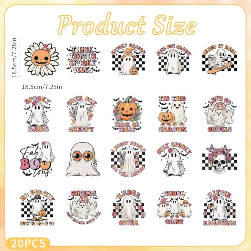 Retro Ghost Halloween Iron on Transfers 20 Pcs - color: Retro Ghost Halloween