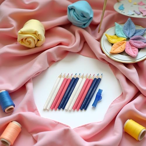 12Pcs Sewing Fabric Pencils with Brush Tailor Pencils Sewing Marking Pencil Fabric Chalk Pencil Tracing Tailor Chalk for Tailor Tools