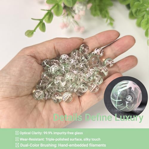 10mm Hand-Drawn Glass Beads Bulk 160pcs Green Pink Round - color: Green&Pink 10mm