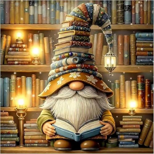 Book Gnome Cross Stitch Kits, Book Gnome Cross Stitch Patterns,Dimensions Cross Stitch Kits Embroidery Kit Arts and Crafts for Beginners 13.7x13.7 inch - color: T024