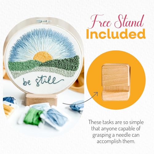 Elly & Grace Christian Embroidery Kit with Embroidery Hoop, Easy Embroidery Kit for Beginners and Adults, Full Embroidery Hoop Kit with Needles and Thread Included (Be Still) - style: Be Still