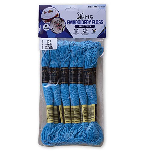 Pack of 12 Premium Embroidery Thread | 100% Egyptian Cotton Premium Skeins | Cross Stitch Embroidery Floss | Oeko TEX Certified Stranded Cotton | Ideal for Arts & Crafts (Electric Blue 433) - color: Electric Blue 433