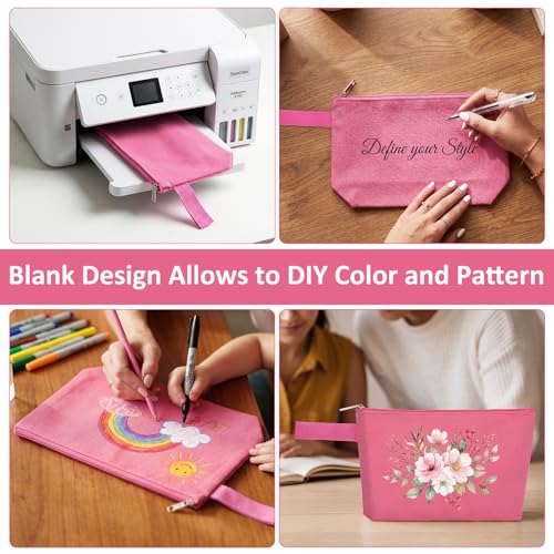 10 Pieces Cotton Canvas Makeup Bag with Bottom and Strap, Multi-Purpose Cosmetic Bag with Zipper Travel Toiletry Pouch, Blank DIY Craft Bag (Hot Pink, L) - color: Hot Pink, size: L