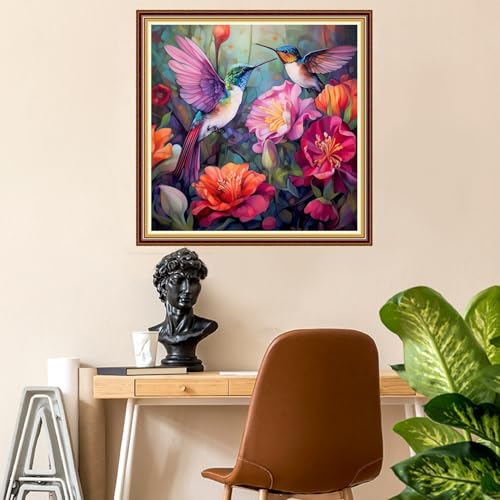 Fanxvivy Stamped Counted Cross Stitch Kits for Adults Printed Cross-Stitch Patterns 11CT Stamped or Counted Cross Stitching Embroidery Kit Needlepoint Kits-Hummingbird Flowers 18x18 inch - color: Artkits13