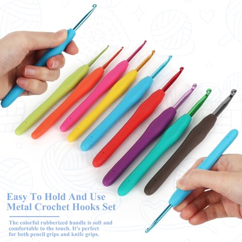 Coopay Crochet Hooks Set-Ergonomic Soft Grip Metal Crochet Needle (2mm-6mm) - color: Ergonomic Metal Hook Set
