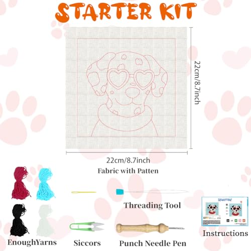 BEUNITONE Dog Punch Needle Kit for Beginners, Animals Starter Embroidery Kits with Frame & Instructions, Needle Felting Kit Poke Art for Adults DIY Handmade Craft for Coasters, Bags, Clothes Decor - color: 06-Spotted Dog