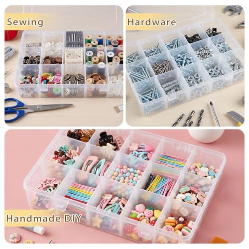YuYueWeiXiao 15-Grid Large Plastic Storage Box with Shelves, Transparent compartments, Ideal for Snacks, Bead Crafts, Jewelry, and Fishing Gear. Dimensions: 10.6 x 6.7 x 2.2 inches.