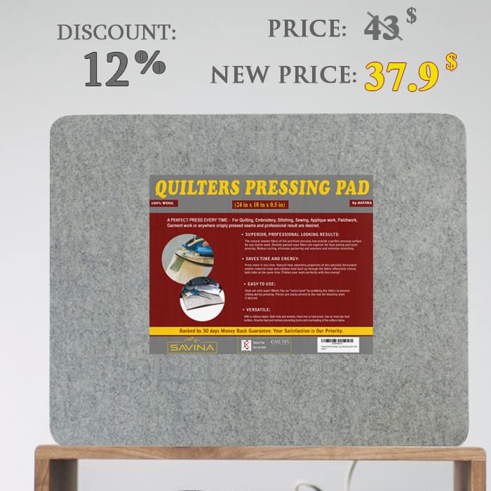 Wool Pressing Pad - 24in x 18in Quilting Ironing Pad - 100% New Zealand Felted Wool Iron Board for Quilters, Great for Quilting Sewing Projects by SAVINA - size: 24" x 18"