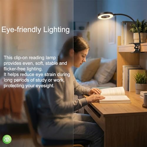 Reading lamp with Clamp, 3 Color Modes & 10 Brightness (Black)