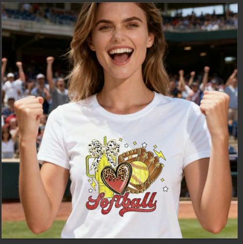 Rngmsi Dtf Transfers Ready to Press - 30 Pcs Softball Sports Iron on Patches for T-Shirts, Game Letter Iron on Stickers Bow Heat Transfer Vinyl Decals for Pillow DIY Fabric Clothes Decor - style: SoftballSports