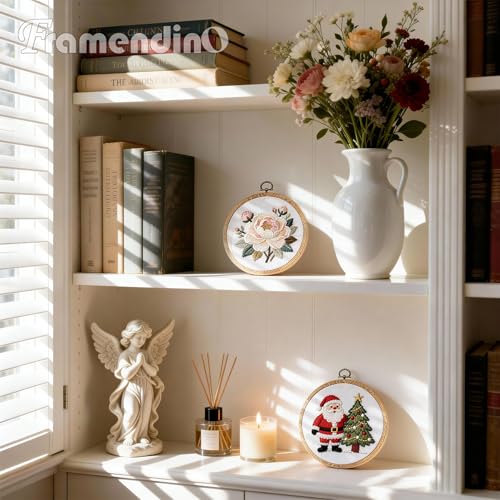 Framendino, 15 Pack Round Embroidery Hoops 6 Inch Imitated Wood Display Frame Circle Cross Stitch Hoop Ring for Hanging Ornaments - color: 6", size: 15 Pack