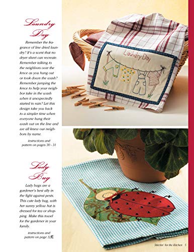 Stitchin' for the Kitchen: Tea Towels, Applique and More! (Design Originals) Embroidery Designs of Traditional, Seasonal, and Fun Motifs for Home Decor, Tote Bags, Wall Hangings, Tablecloths, and More
