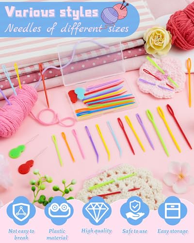 FIVEIZERO 48 Pcs Yarn Needles Set, Assorted Bent Tapestry Needles Weaving Needles Darning Needles with Large Eye, Plastic Blunt Knitting Needles for Sewing Crochet - color: Colorful 48PCS