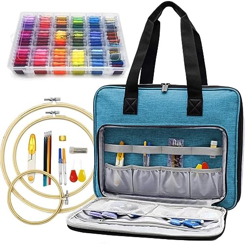 ATTERET Embroidery Cross Stitch Starter Kit, 108 Threads, Hoops, Turquoise - color: Turquoise